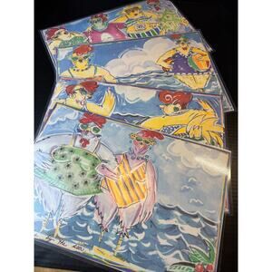Conrad Bell Chicks at the Beach Placemats Set of 4 Carnevale Hen Beach Party Vtg